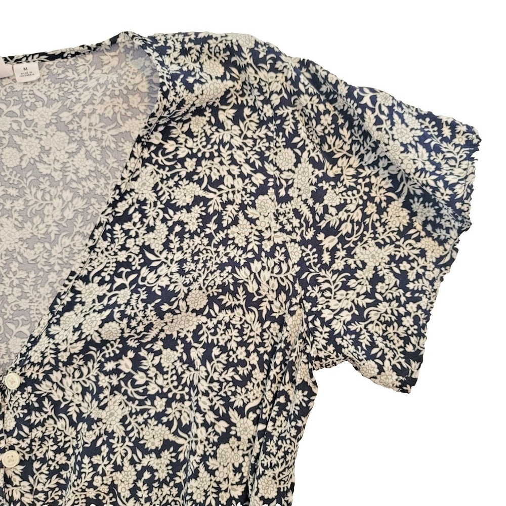 Gap Womens M Floral‎ Romper Navy White 100% Rayon Lightweight Short Sleeve Y2K